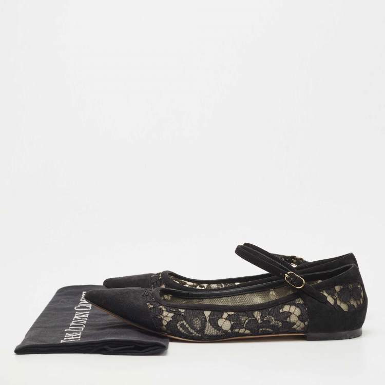 Pre Owned Dolce & Gabbana Black Suede and Lace Mary Jane Ballet Flats Size 40