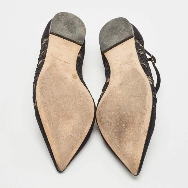 Pre Owned Dolce & Gabbana Black Suede and Lace Mary Jane Ballet Flats Size 40
