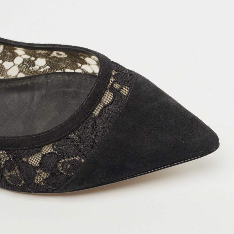 Pre Owned Dolce & Gabbana Black Suede and Lace Mary Jane Ballet Flats Size 40