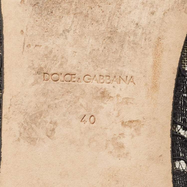 Pre Owned Dolce & Gabbana Black Suede and Lace Mary Jane Ballet Flats Size 40