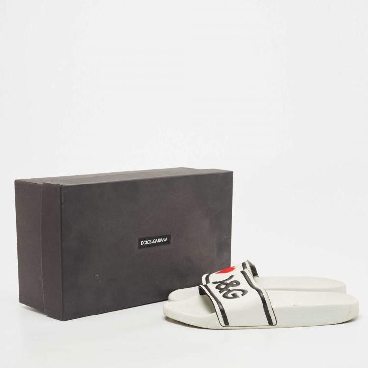 Pre Owned Dolce & Gabbana White Rubber Flat Slides Size 38