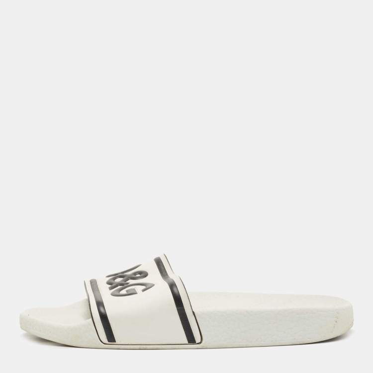 Pre Owned Dolce & Gabbana White Rubber Flat Slides Size 38