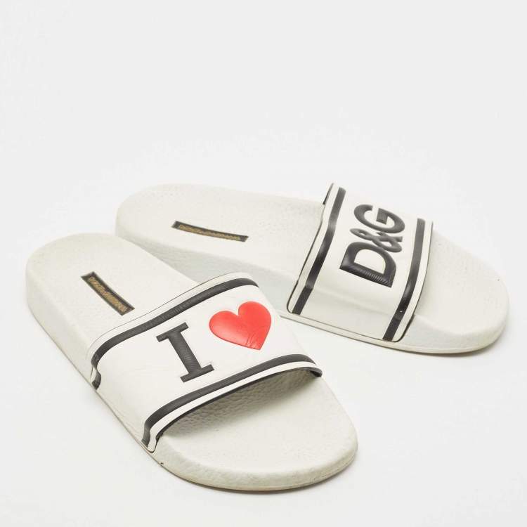 Pre Owned Dolce & Gabbana White Rubber Flat Slides Size 38