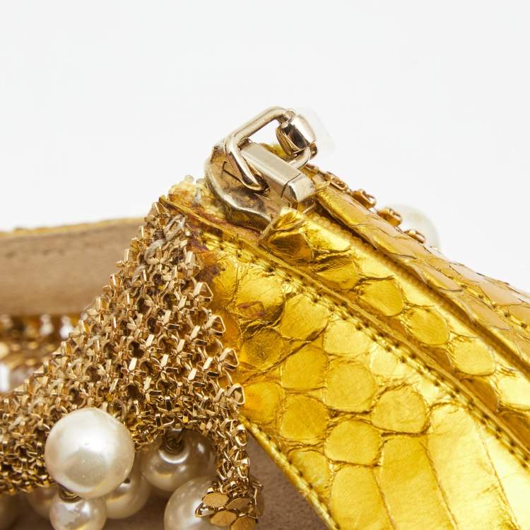 Pre Owned Dolce & Gabbana Metallic Yellow Python Embossed Leather Embellished Ankle Strap Sandals Size 40