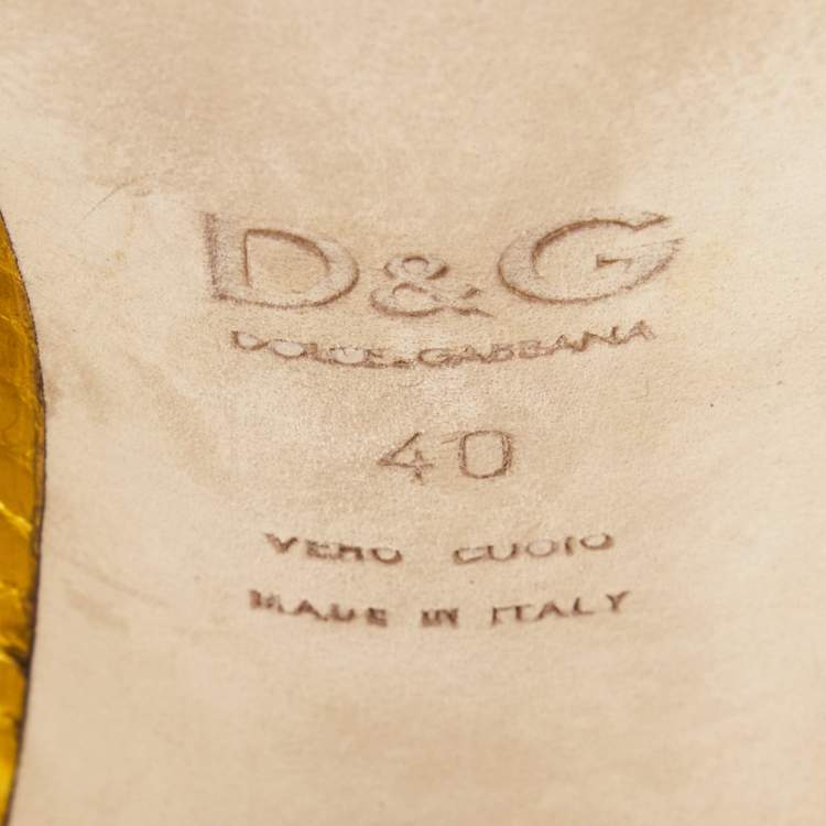 Pre Owned Dolce & Gabbana Metallic Yellow Python Embossed Leather Embellished Ankle Strap Sandals Size 40