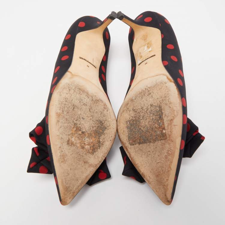Pre Owned Dolce & Gabbana Black/Red Polka Dot Fabric Bow Pumps Size 39