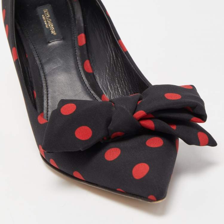 Pre Owned Dolce & Gabbana Black/Red Polka Dot Fabric Bow Pumps Size 39