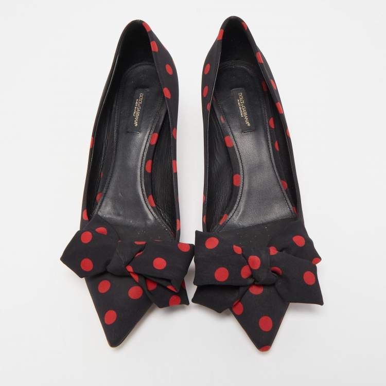 Pre Owned Dolce & Gabbana Black/Red Polka Dot Fabric Bow Pumps Size 39