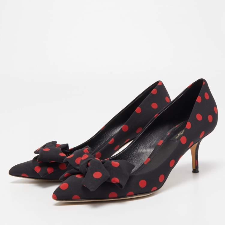 Pre Owned Dolce & Gabbana Black/Red Polka Dot Fabric Bow Pumps Size 39