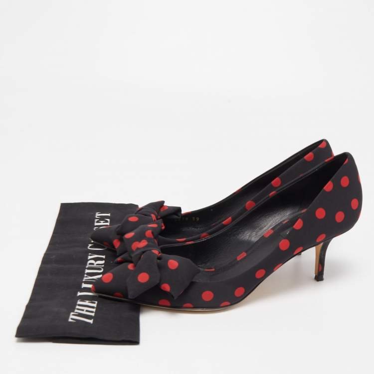 Pre Owned Dolce & Gabbana Black/Red Polka Dot Fabric Bow Pumps Size 39