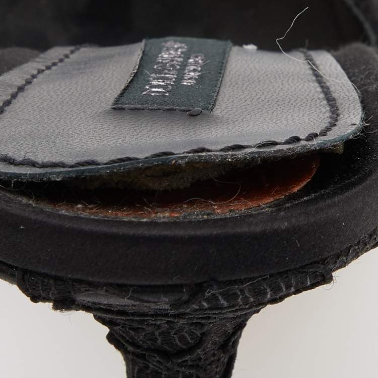 Pre Owned Dolce & Gabbana Black  Lace Crystal Embellished Bianca Open Toe Platform Slide Sandals Size 40