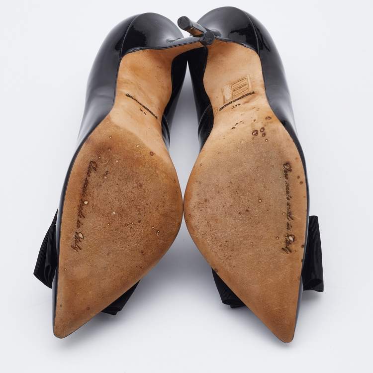 Pre Owned Dolce & Gabbana Black Patent Leather Crystal Embellished Bow Pumps Size 38.5