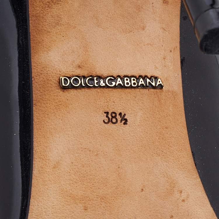 Pre Owned Dolce & Gabbana Black Patent Leather Crystal Embellished Bow Pumps Size 38.5