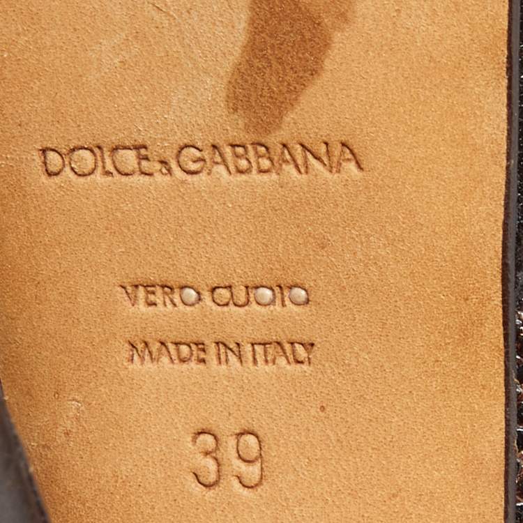 Pre Owned Dolce & Gabbana Brown Embossed Lizard and Suede Cross Ankle Strap Platform Pumps Size 39