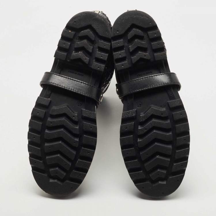 Pre Owned Dolce & Gabbana Black Rubber, Leather and Sequins Rain Boots Size 41