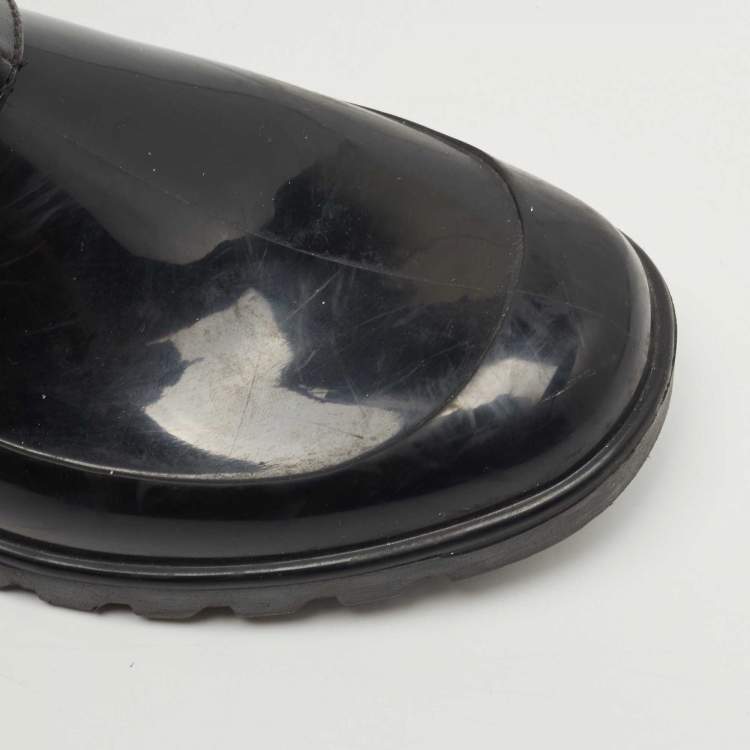 Pre Owned Dolce & Gabbana Black Rubber, Leather and Sequins Rain Boots Size 41
