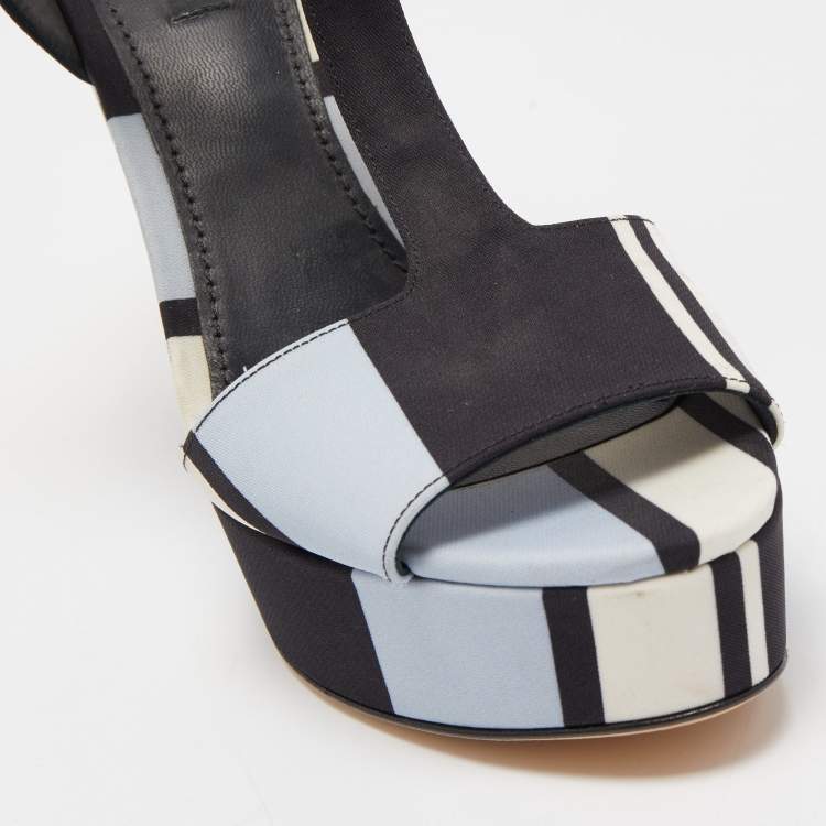 Pre Owned Dolce & Gabbana Tricolor Printed Fabric T-Strap Wedge Sandals Size 39