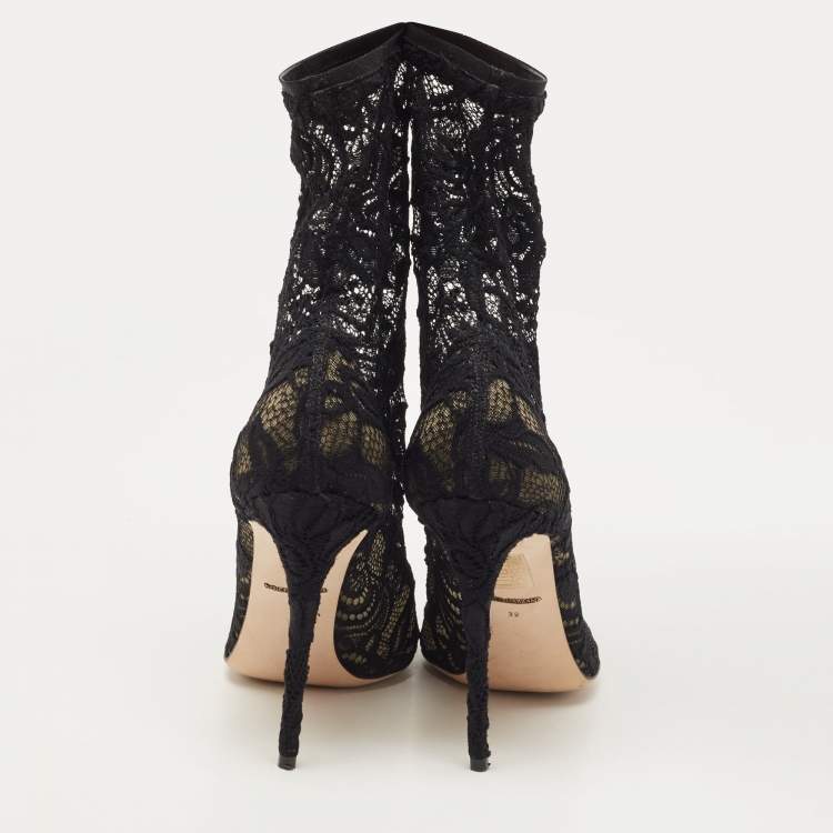Pre Owned Dolce & Gabbana Black Lace Ankle Booties Size 39