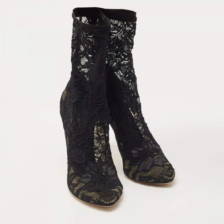 Pre Owned Dolce & Gabbana Black Lace Ankle Booties Size 39