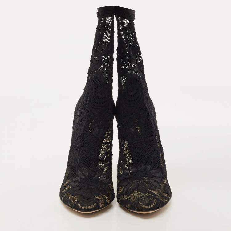 Pre Owned Dolce & Gabbana Black Lace Ankle Booties Size 39