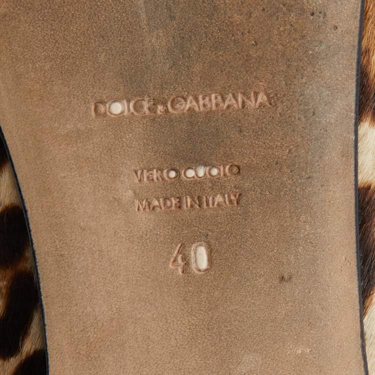 Pre Owned Dolce & Gabbana Brown Leopard Print Calfhair and Suede Bow Detail Ballet Flats Size 40