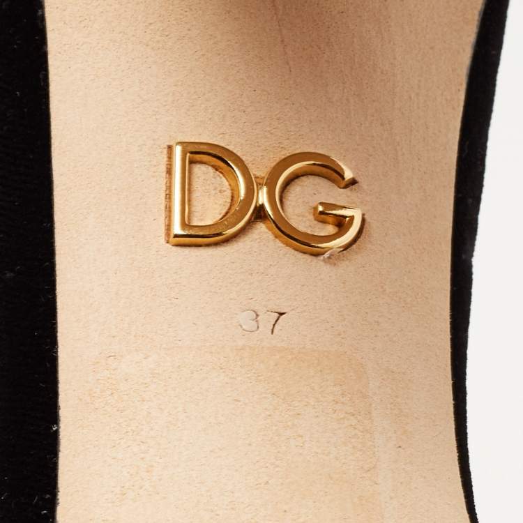 Pre Owned Dolce & Gabbana Black Velvet Rose Applique T-strap Pumps Size 37