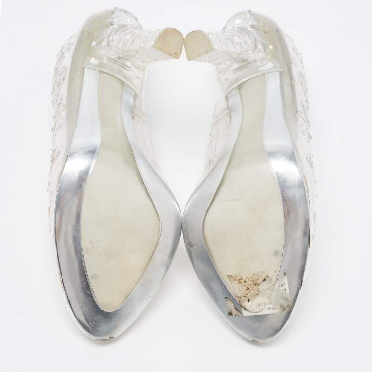 Pre Owned Dolce & Gabbana Transparent PVC Cinderella Embellished Round Toe Pumps Size 38