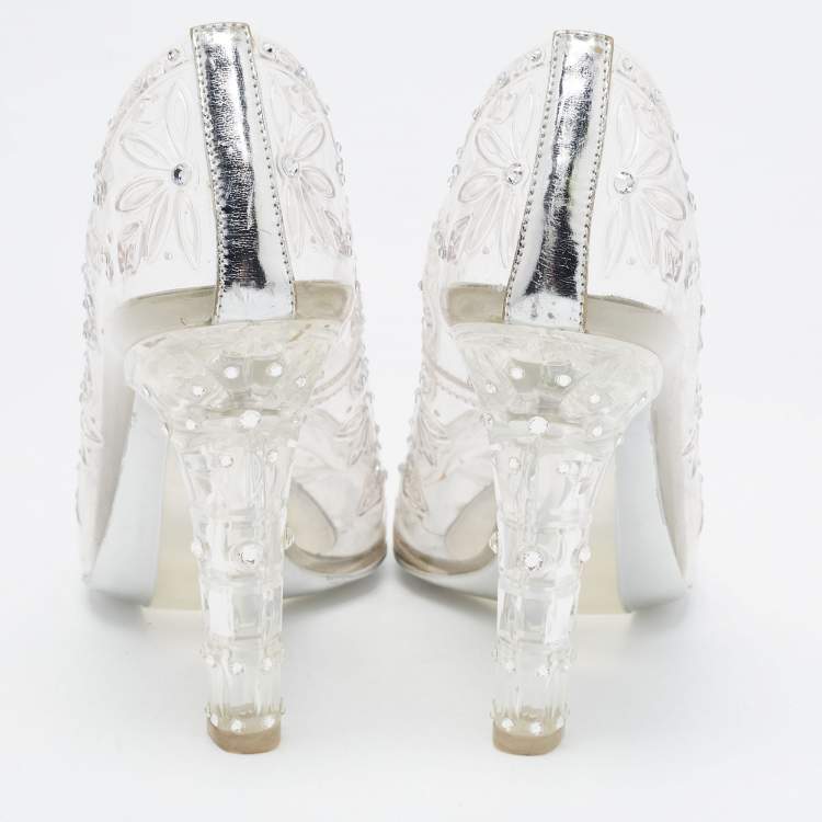 Pre Owned Dolce & Gabbana Transparent PVC Cinderella Embellished Round Toe Pumps Size 38