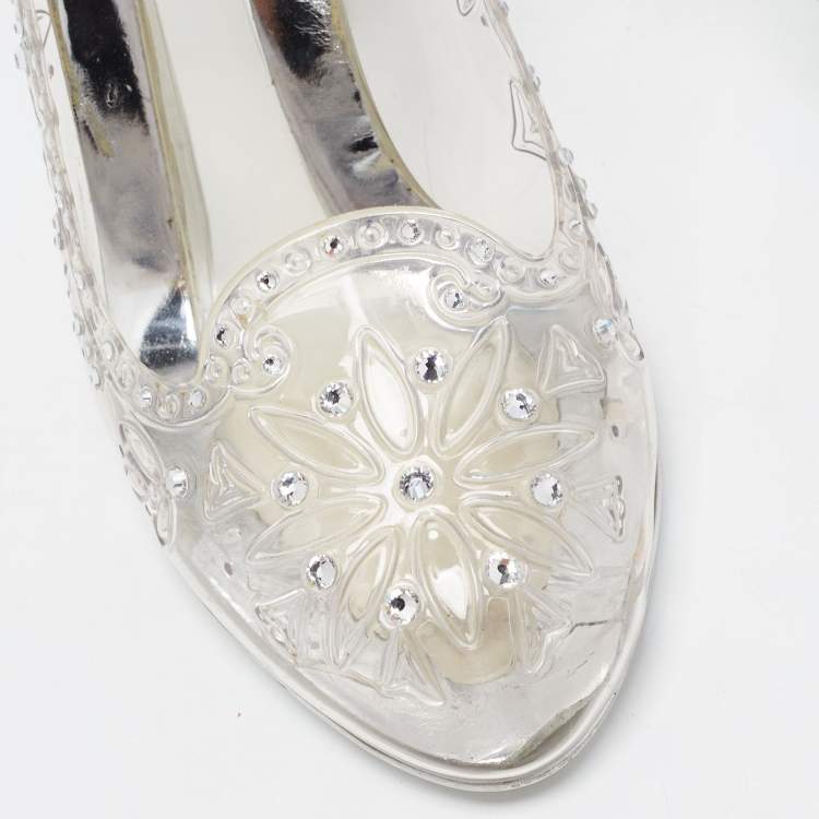 Pre Owned Dolce & Gabbana Transparent PVC Cinderella Embellished Round Toe Pumps Size 38