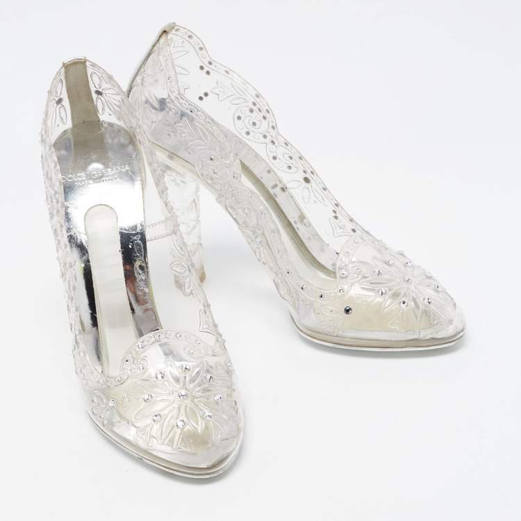 Pre Owned Dolce & Gabbana Transparent PVC Cinderella Embellished Round Toe Pumps Size 38