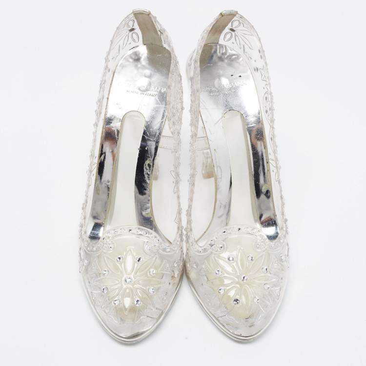 Pre Owned Dolce & Gabbana Transparent PVC Cinderella Embellished Round Toe Pumps Size 38