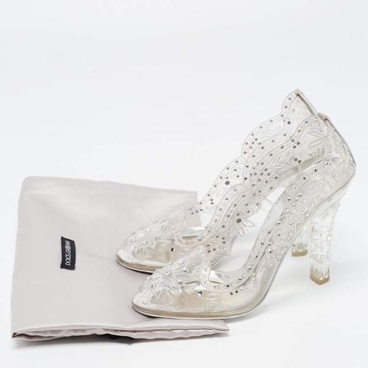 Pre Owned Dolce & Gabbana Transparent PVC Cinderella Embellished Round Toe Pumps Size 38