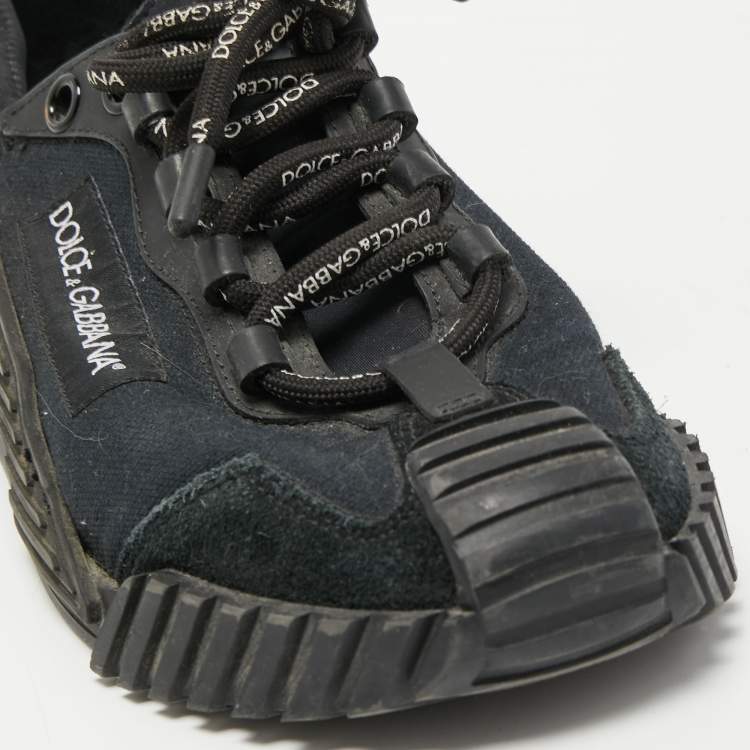 Pre Owned Dolce & Gabbana Black Canvas and Suede NS1 Sneakers Size 38.5