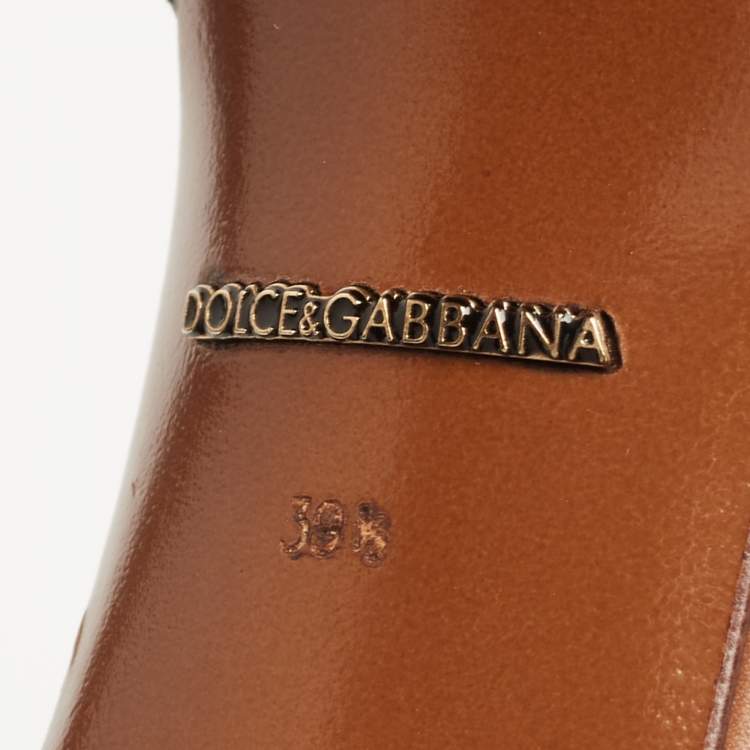 Pre Owned Dolce & Gabbana Black Lizard Embossed Leather Embellished Block Heel Ankle Strap Sandals Size 39.5