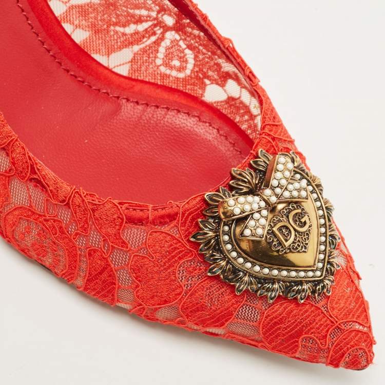 Pre Owned Dolce & Gabbana Red Lace Devotion Pumps Size 40.5