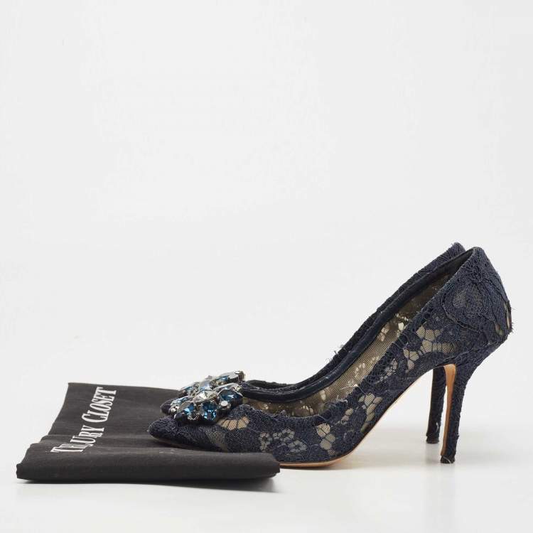 Pre Owned Dolce & Gabbana Blue Lace Bellucci Pumps Size 37.5