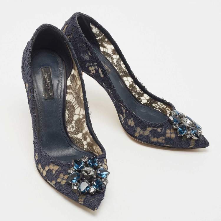 Pre Owned Dolce & Gabbana Blue Lace Bellucci Pumps Size 37.5