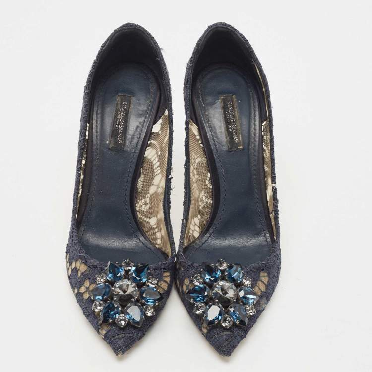 Pre Owned Dolce & Gabbana Blue Lace Bellucci Pumps Size 37.5