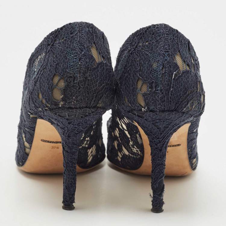 Pre Owned Dolce & Gabbana Blue Lace Bellucci Pumps Size 37.5