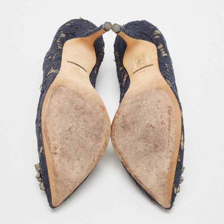 Pre Owned Dolce & Gabbana Blue Lace Bellucci Pumps Size 37.5