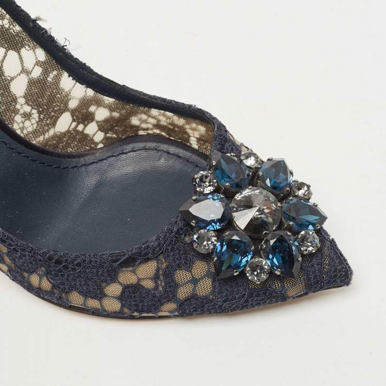 Pre Owned Dolce & Gabbana Blue Lace Bellucci Pumps Size 37.5
