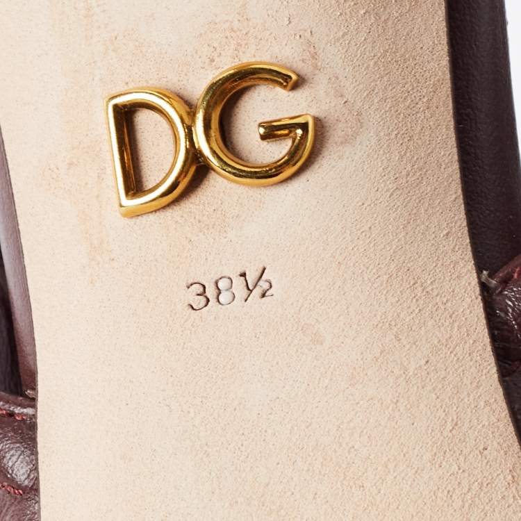 Pre Owned Dolce & Gabbana Burgundy Leather DG Amore Logo Embellished Slingback Sandals Size 38.5