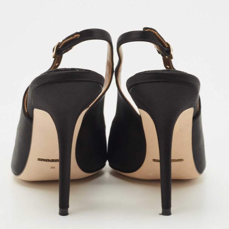 Pre Owned Dolce & Gabbana Black Satin Embellished Slingback Pumps Size 39