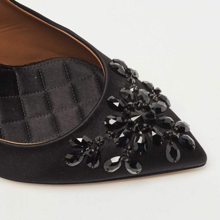 Pre Owned Dolce & Gabbana Black Satin Embellished Slingback Pumps Size 39