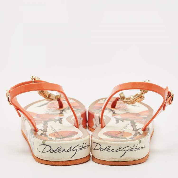 Pre Owned Dolce & Gabbana Orange Rubber Embellished Sandals Size 41