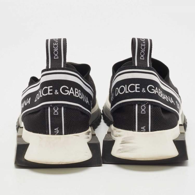 Pre Owned Dolce & Gabbana Black/White Logo Print Knit Fabric Sorrento Sneakers Size 38