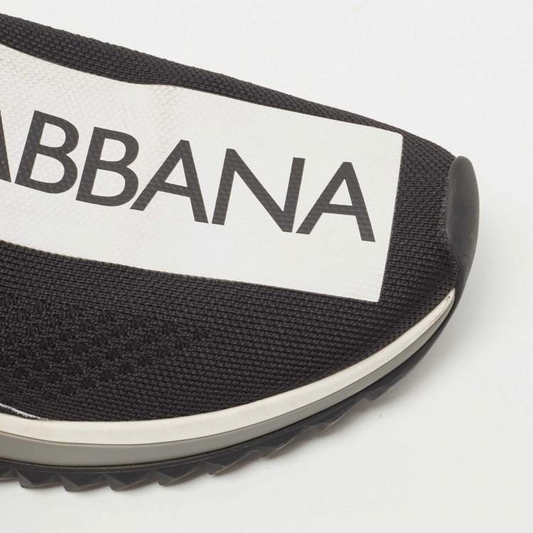 Pre Owned Dolce & Gabbana Black/White Logo Print Knit Fabric Sorrento Sneakers Size 38