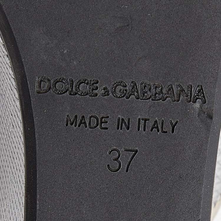 Pre Owned Dolce & Gabbana Silver Embossed Lizard Leather Peep Toe Mules Size 37