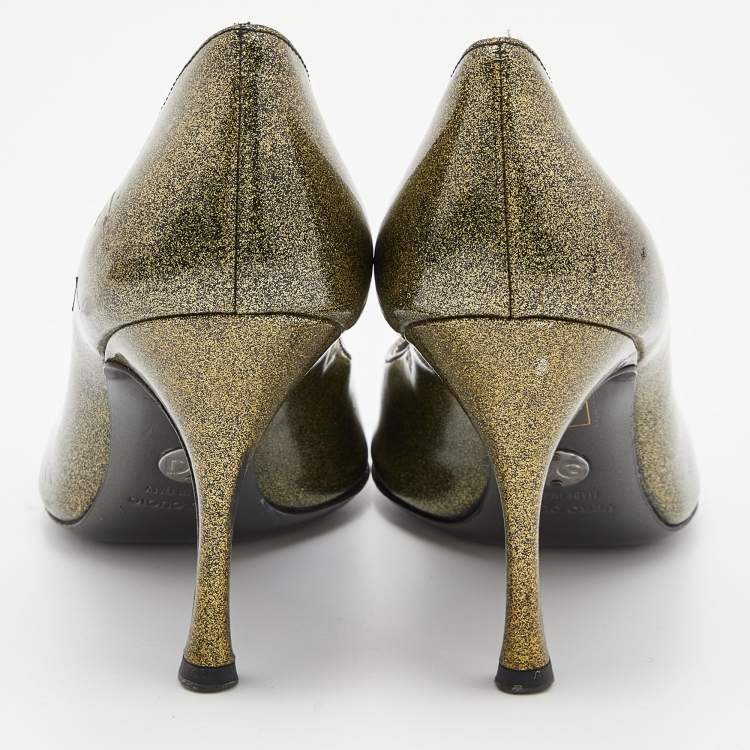 Pre Owned Dolce & Gabbana Olive Green Patent Leather Peep Toe Pumps Size 36