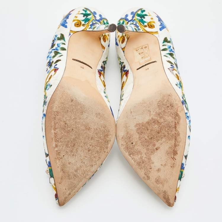 Pre Owned Dolce & Gabbana Multicolor Floral Fabric Crystal Embellished Bellucci Pumps Size 38